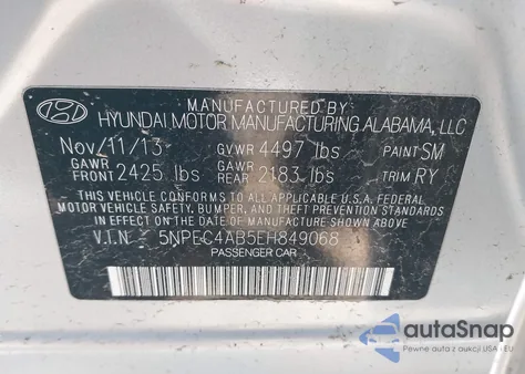 2014 Hyundai Sonata Limited 2.0T from USA, damaged, VIN 5NPEC4AB5EH849068